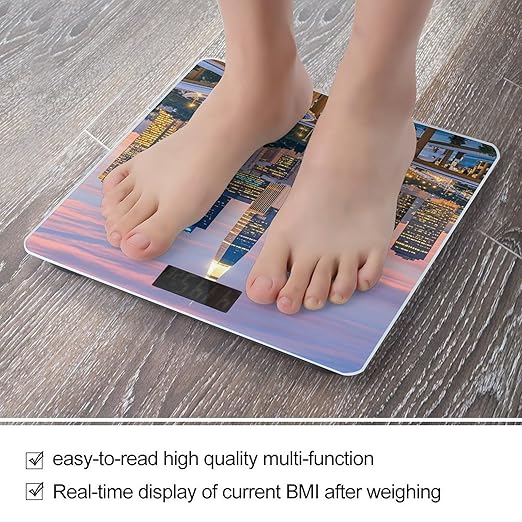 Los Angeles Skyline Scale for Body Weight Accurate Digital Bathroom Scale Toughened Glass High Precision Scales Smart Weight Scales with Large LCD Backlight Display Weighing Machine