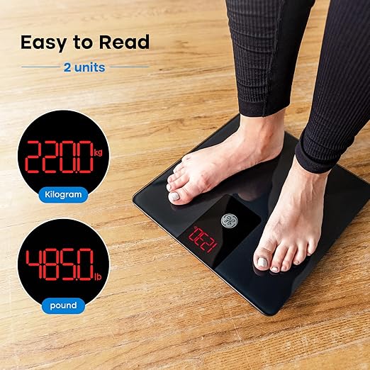 GE Bathroom Scale for Body Weight Digital Weight Scales 500lb Heavy Duty Measuring Device for People Accurate BMI Weighing Machine with Bluetooth Black