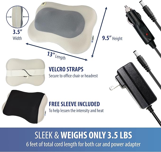 Zyllion Shiatsu Back and Neck Massager with Heat - 3D Electric Kneading Deep Tissue Massage Pillow for Muscle Pain Relief Cream ZMA-13