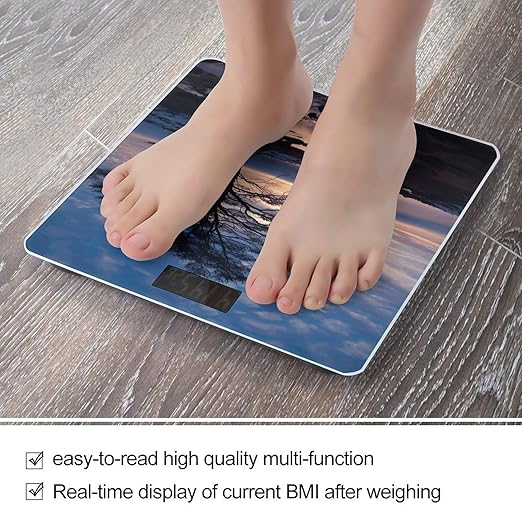 Tree Branch Silhouette at Dusk Scale for Body Weight Anti-Slip Tempered Glass Digital Bathroom Scales Clear LCD Display Weighing Scale Safe Rounded Corners Smart Scales