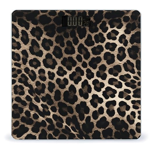 Black Leopard Print Bathroom Scale for Body Weight LCD Display Digital Bathroom Scale Tempered Glass Bathroom Weight Scales Fashion Smart Scales for Home Bedroom 400 Lb
