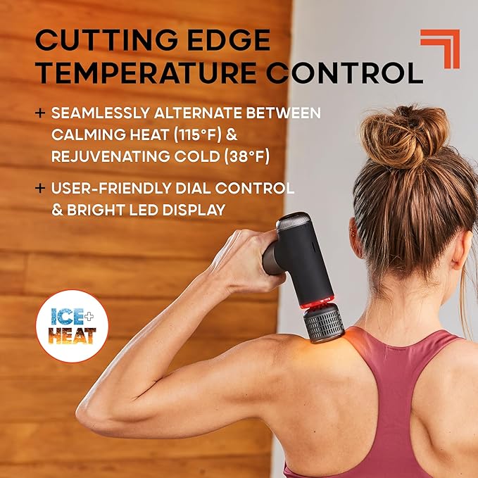 Sharper Image® Powerboost® Pro+ Hot &amp Cold Compact Deep Tissue Massage Gun - 6 Speed 4 Attachments Travel Case| Soothing Heat &amp Cold Therapy| Portable Lightweight Full Body Shoulder &amp Ba