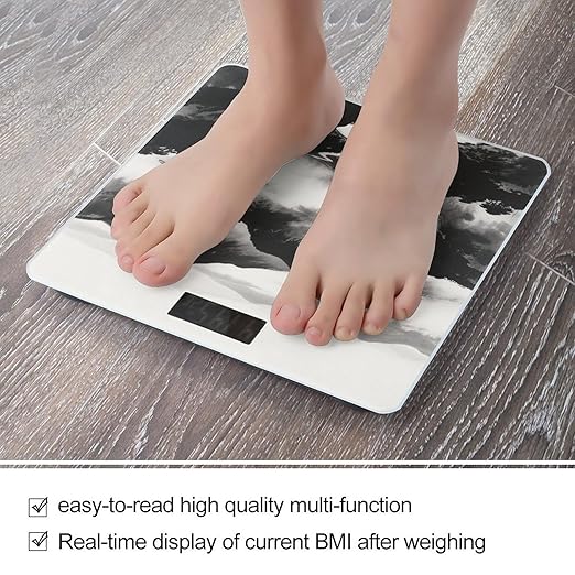 Black and White Mountain Bathroom Scale for Body Weight LCD Display Digital Bathroom Scale Tempered Glass Bathroom Weight Scales Fashion Smart Scales for Home Bedroom 400 Lb