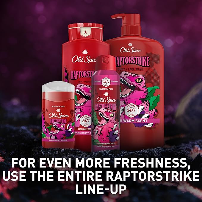 Old Spice Cleansing Body Wash for Men 3X Defense 24/7 Shower Fresh with Lasting Scent 2-in-1 Body &amp Face Wash Raptorstrike with Dark Berry Scent 24 oz (Pack of 4)