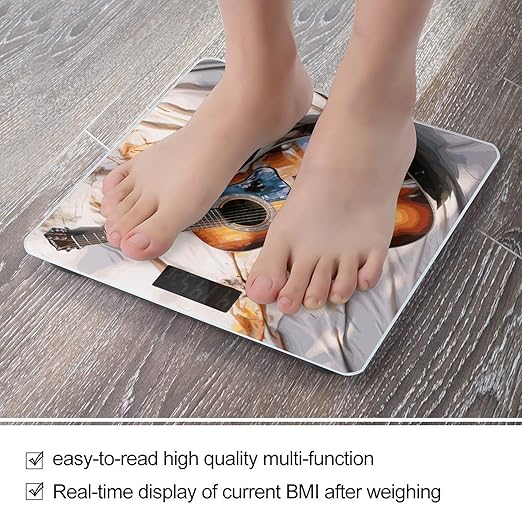 Watercolor Acoustic Guitar Bathroom Scale Weight Scale for Body WeightHighly Accurate Digital Weighing Machine Clear LED Display Digital Bathroom Body Scale 400lb/182kg