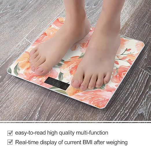 Peach Peony Bathroom Scale for Body Weight 400 Lb Weight Scale with High Precision Sensors Tempered Glass Highly Accurate Digital Weighing Machine for People
