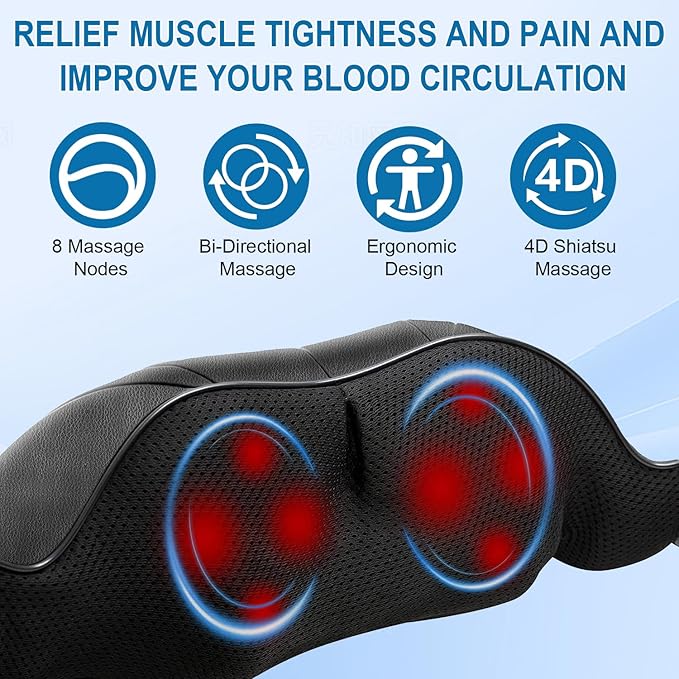 Shiatsu Neck and Shoulder Massager with Heat Back Massager-Electric Deep Tissue 3D Kneading Massage for Shoulder LegBody Muscle Pain ReliefHomeOfficeCar Best Gifts for Women Men Mom Dad