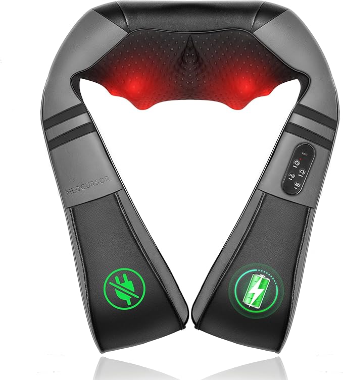 Medcursor Neck Massager with Heat - Deep Tissue Pain Relief Rechargeable Shiatsu Neck and Shoulder Massager Ideal Choice for Men Women Mom &amp Dad