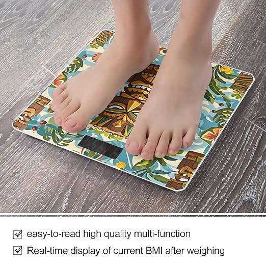 Vintage Aloha Tiki Pattern Scale for Body Weight Highly Accurate Digital Bathroom Body Scale Digital Bathroom Scales for People Anti-Slip Large LCD Display Smart Scales