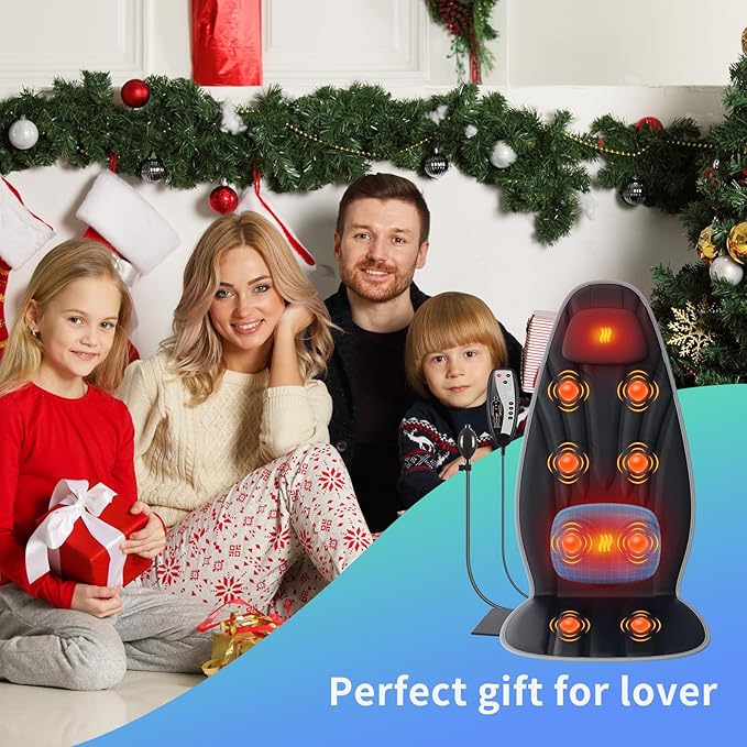 SLOTHMORE Back Massager with Heat Seat Massager for Full Back with 8 Vibrating Motors and 2 Heat Levels Massage Chair Pad with Lumbar Support Suitable for Office/Home/Gift