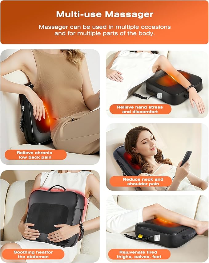 Back Massager for Pain Relief Deep Tissue with Heat - Shiatsu Kneading Back Massage for Chair Neck Massagers Pad for Lower Back Leg Shoulder Lumbar Support Pillow for Office Car for Men Women