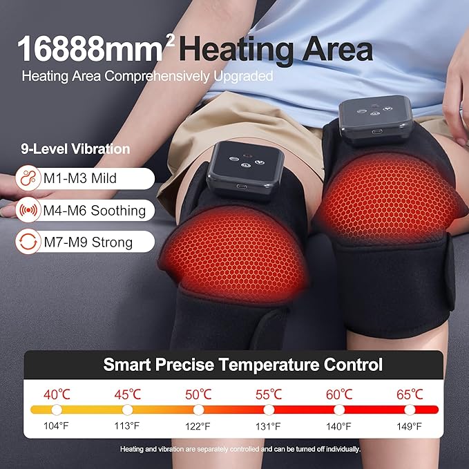 Knee Massager with Heat Vibration for Pain ReliefElectric Heated Knee Bracewith 6 Heat Levels and 9 Massage ModeGift for Both Men and Women（Black Pair）