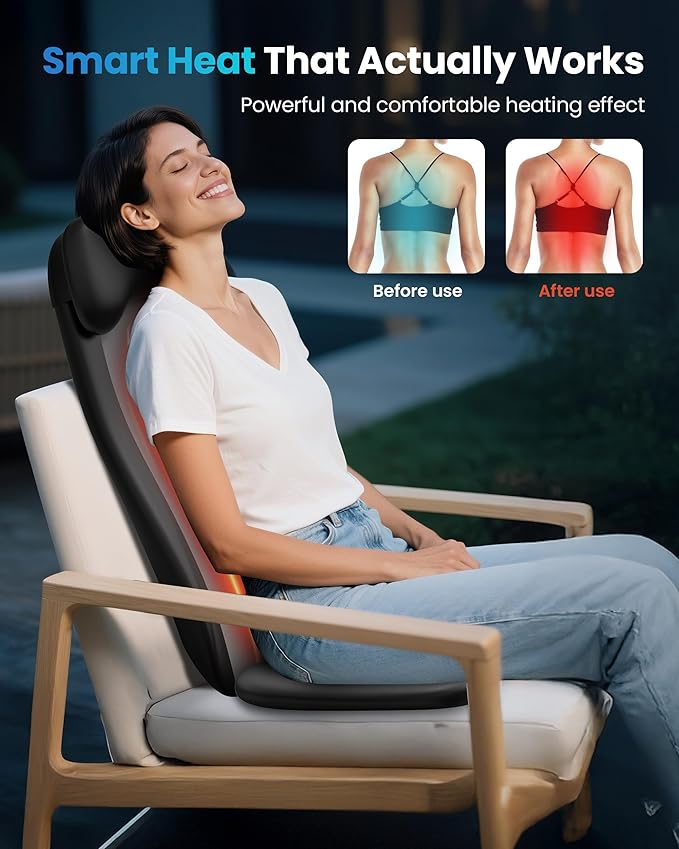 COMFIER Shiatsu Massage Cushion with Heat2D/3D Shiatu Back Massager with App ControlDeep Tissue Kneading Massage Chair Pad with VibrationBack Massager for ChairGifts for DadMom