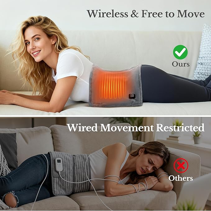 Cordless Heating Pad for Back Pain Relief &amp Cramps 12x24 Portable Heating Pad with Adjustable Straps Battery Operated Heated Pad Gifts 3 Heat Levels Pain Relief for Back Shoulder &amp Legs