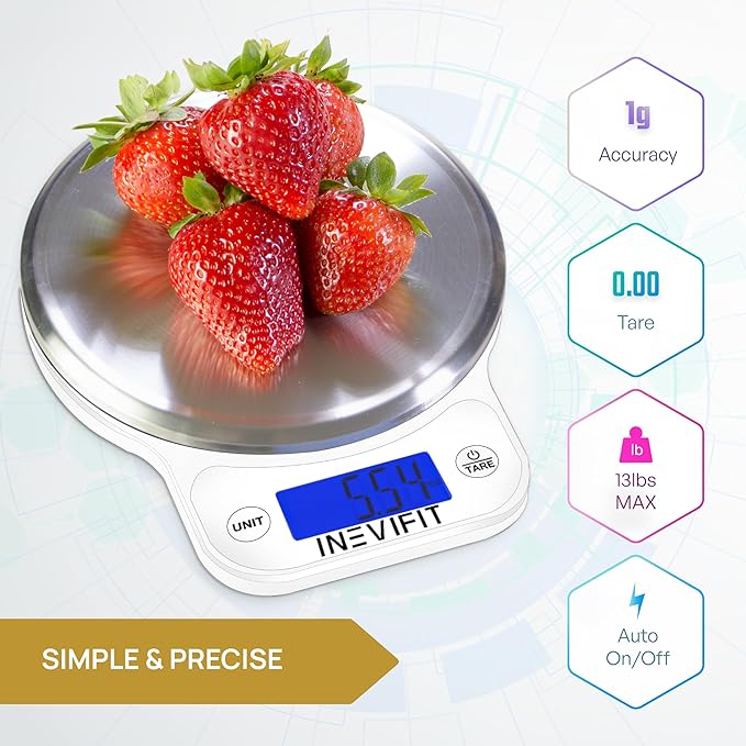 INEVIFIT Bathroom Scale &amp Digital Kitchen Scale Fitness Bundle Complete Body Composition and Nutrition Tracking Solution with Batteries Included