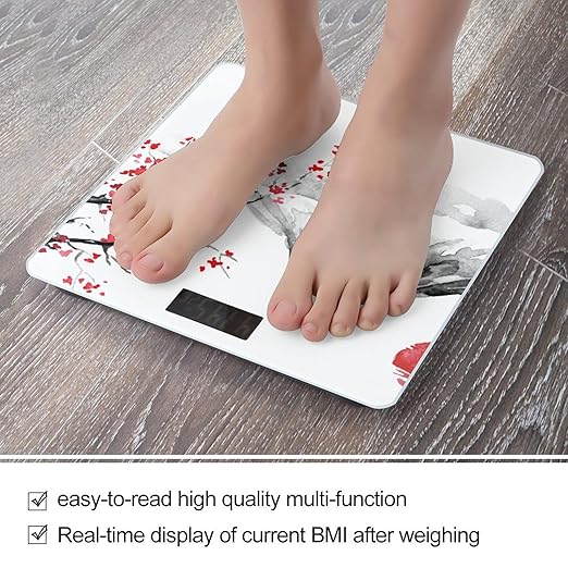 Japanese Watercolor Cherry Flowers Art Smart Square Scale with Digital Display for Bathroom Scale