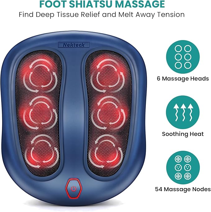 Nekteck Foot Massager with Heat Shiatsu Foot Massager for Neuropathy Plantar Fasciitis Electric Heated Foot Massage Machine for Pain Relief and Circulation Gifts for Man Woman Her Him Birthday