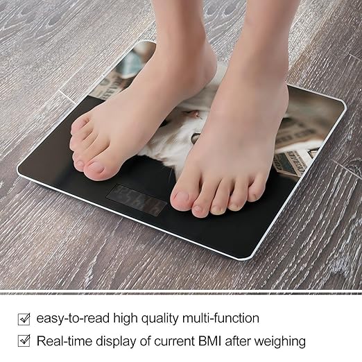 White Cat and Pile of Dollars Scale for Body Weight Digital Bathroom Scale Accurate Smart Weight Scales with Large Display Weighing Machine High Precision Scales