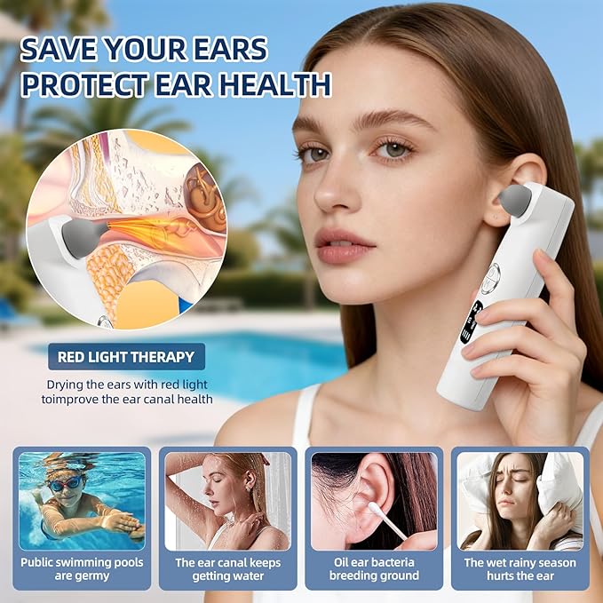 Ear Dryer Ear Blow Dryer Swimming Ear Moisture Swimmers Ear Drier Swim Ear Blower Electronic Ear Water Remover Rechargeable Battery Operated Ear Fluid Remover Ear Dryer for Swimmers Dry Ears