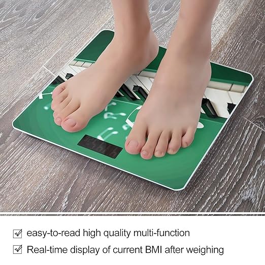 Green and White Piano Keys Weight ScaleClear LED Display Bathroom Digital Weighing ScaleTempered Glass Digital Bathroom Scale for Body Weight Capacity Up to 400 Lbs