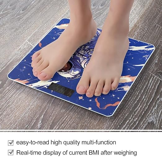 Black Astronaut on Blue Scale for Body Weight Precision Bathroom Weighing Scales with Back Lit LCD Display Sturdy Tempered Glass Body Weight Scales Digital Bathroom Scale 400lb
