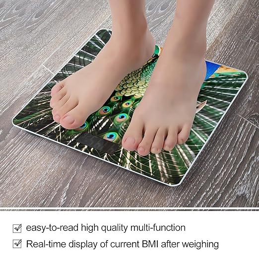 PeacockScale for Body Weight with LCD High Precision Weighing Scales Fashion Sturdy Tempered Glass Weight Scales Easy-to-Read Digital Bathroom Scale for Daily 400lb