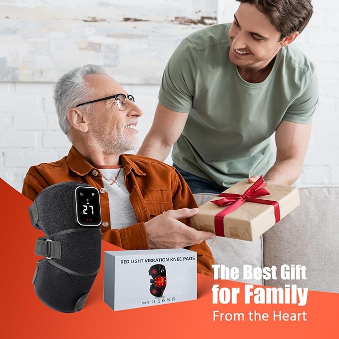 Red Light Therapy Vibration Knee Massager Vibration &amp Heat - 5 Massage Zones 660nm &amp 850nm Wavelengths Rechargeable Heating Pad Knee Wrap Gift for Men and Women
