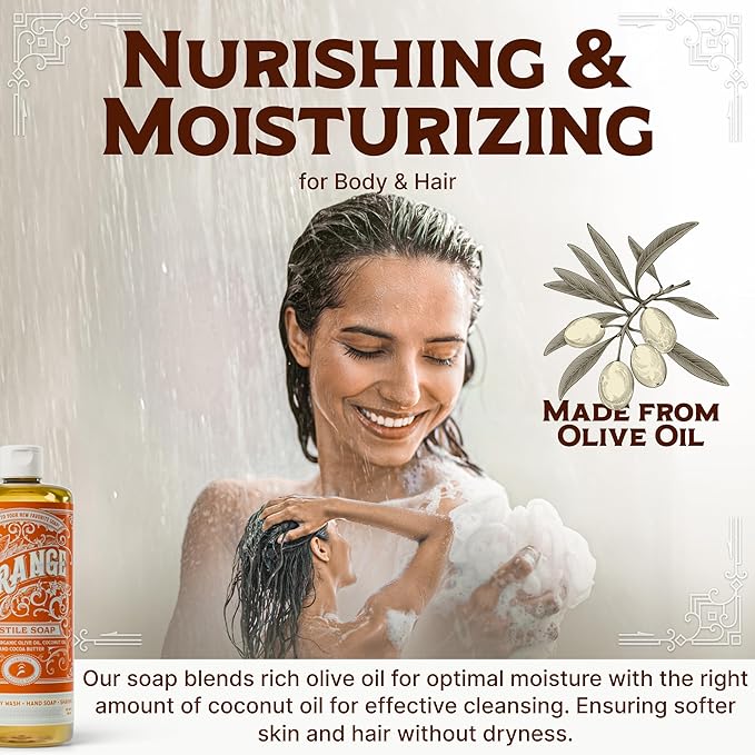 Carolina Castile Soap Carolina Orange and Sage Lime Castile Soap Liquid - 32 oz Vegan &amp Pure Organic Concentrated Non Drying All Natural Formula Body Wash &amp Shampoo