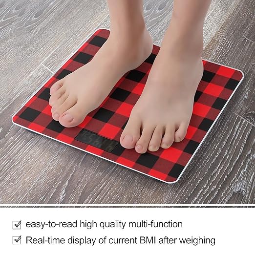 Buffalo Check Scale for Body Weight Accurate Digital Bathroom Scale Toughened Glass High Precision Scales Smart Weight Scales with Large LCD Backlight Display Weighing Machine