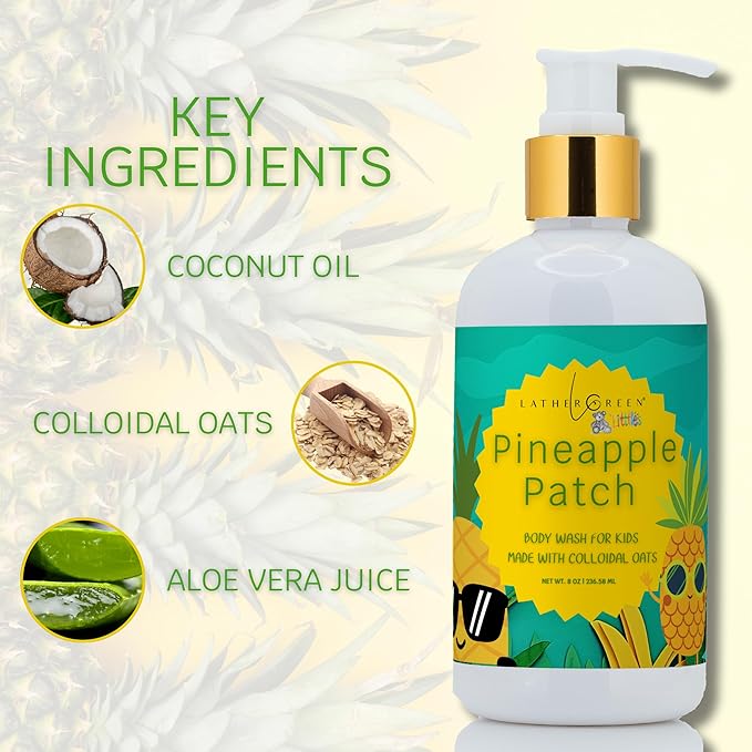 Kids Body Wash – Plant Based Gentle Moisturizer with Shea Butter – Safe for Sensitive Skin – Pineapple Patch – 3 Pack (8 oz Each)
