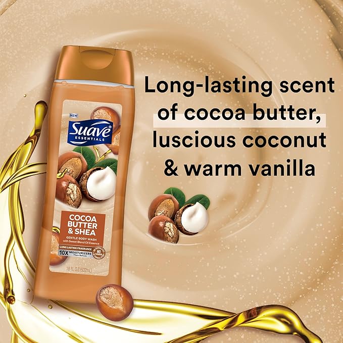 Suave Body Wash Bundle - Cocoa Butter &amp Shea and Ocean Breeze Scents 18 Oz Packs of 6