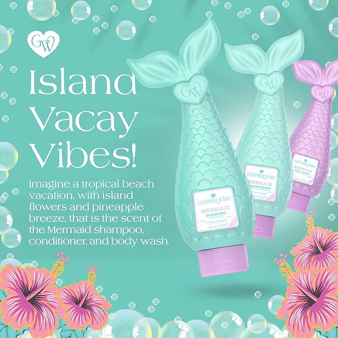 Glimmer Wish Premium Mermaid Shampoo + Conditioner + Body Wash Vanilla Cotton Candy Scent Dermatologist Tested Sulfate &amp Sulfite Free Paraben Free PEG &amp EDTA Free 100% Vegan Cruelty &am