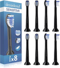 demirdental Toothbrush Heads mini Sensitive Compatible with Philips Sonicare Toothbrush Heads - Soft &amp Small Replacement Heads for Sensitive Teeth - Black - Replaces HX6088b - 8 Pack