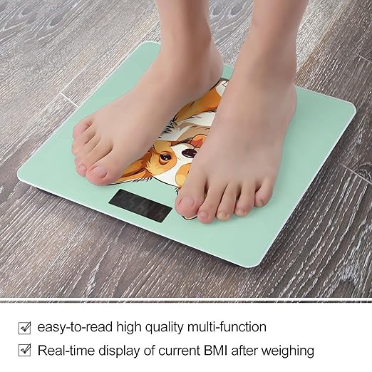 Corgi Cute Dog Scale for Body Weight Safe Rounded Corners Tempered Glass Digital Bathroom Scale LED Display 400lb Capacity Weight Scales with High Precision Sensors