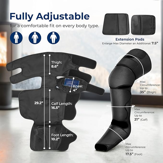 SereneLife Air Compression Knee Massager for Pain Relief and Therapy Knee Elbow Shoulder Brace Wrap with 4 Vibration 2 Heating Modes 4 Airbags Smart LED Controller Ice Pack for Cold Massage