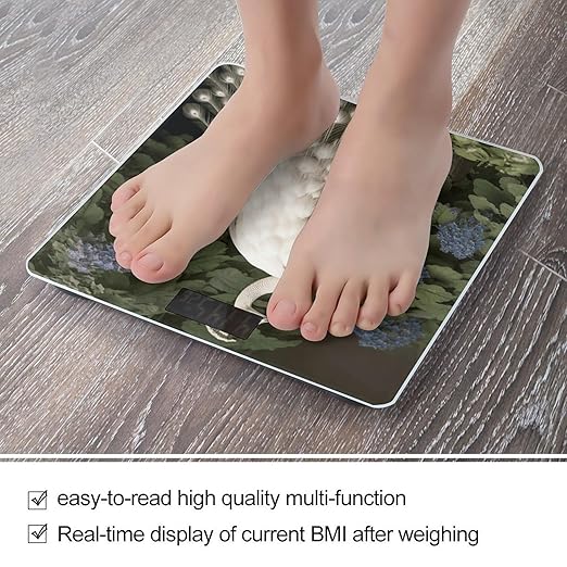 White Peacock Scale with LCD Precision Weighing Scales Sturdy Tempered Glass Weight Scales Easy-to-Read Anti-Slip Weight Digital Bathroom Scale for Daily