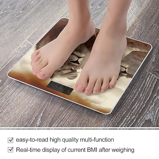 African Lion and Lioness Scale for Body Weight Safe Rounded Corners Tempered Glass Digital Bathroom Scale LED Display 400lb Capacity Weight Scales with High Precision Sensors