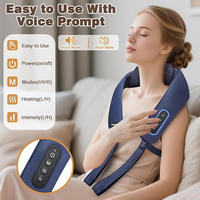Joyset Cordless Neck Massager with Heat 6D Deep Kneading Neck Shoulder Massager for Pain Relief Shiatsu Massager for Shoulder All Body 2 Speed Intensities