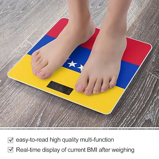 Flag of Venezuela Scale for Body Weight High Precision Digital Weight Scales with LCD Display Anti-Slip Sturdy Slim Tempered Glass Bathroom Scale for Home Use