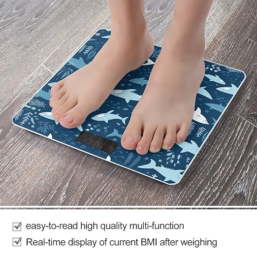 Sharks Bathroom Scale for Body Weight 400 Lb Weight Scale with High Precision Sensors Tempered Glass Highly Accurate Digital Weighing Machine for People