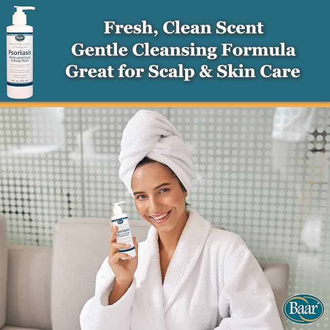 BAAR Psoriasis Therapeutic Scalp &amp Body Wash Soothing Healing Formula with 2% Salicylic Acid and Antioxidant-Packed Botanicals like Carrot and Lemon Oil to Relieve Itchy Dry Skin 8 fl oz