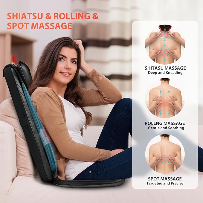 Back Massager for Pain Relief Deep Tissue - Shiatsu Massage Chair Pad for Back with HeatBack Support Inflatable Flap Chair MassageGifts for Men Dad