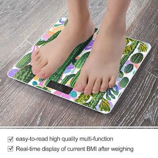 Cactus and Other Patterns Scale for Body Weight Smart Scales Digital Bathroom Scale High Precision Weighing Scales with Large Display Weighing Machine for People