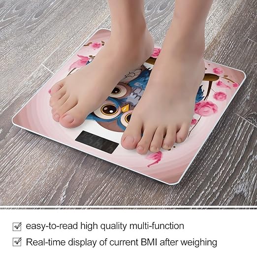 Digital Bathroom Scale for Body Weight Scale with Bright LCD Display High Accuracy Step-On Technology Auto On/Off Cute Owls Digital Scales 400 Lbs /180kg