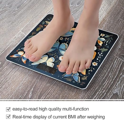 Many Colorful Butterflies Scale for Body Weight Highly Accurate Digital Bathroom Scale Sturdy Tempered Glass Weighing Scales with LCD Display Fashion Body Fat Smart Scales 400lb