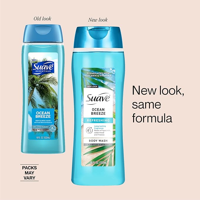 Suave Ocean Breeze Moisturizing Body Wash with Glycerin &amp Vitamin E Hydrating Formula For Soft Smooth Skin Long Lasting Fragrance 18 FL OZ 6 Count