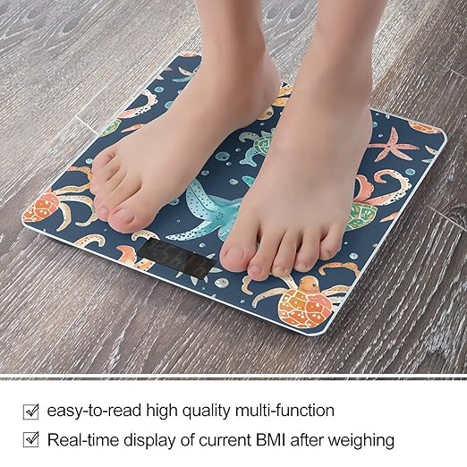 Turtle Octopus Pattern Ocean Theme Scale for Body Weight Smart Scales Digital Bathroom Scale High Precision Weighing Scales with Large Display Weighing Machine for People