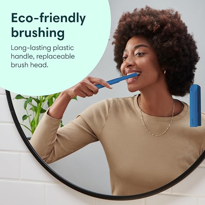 Quip Rechargeable Smart Sonic Toothbrush for Adults - Timed Electric Toothbrush with Bluetooth &amp Rewards App - Replaceable Brush Head Soft Bristles Plastic Handle - Travel Toothbrush - Ocean Blu