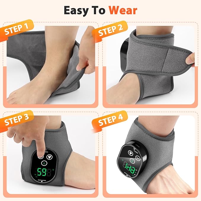 Cordless Ankle Massager Ankle Heating Pad with Massage Heated Foot Brace Wrap with 3000mAh Rechargeable 4 -Level Heats Foot Heating Pad for Sports/Work/Travel (Grey)