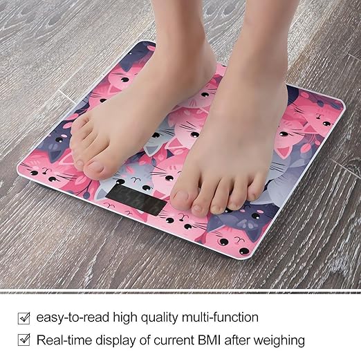 Pink Cat Bathroom Scale Large LCD Backlight Display Digital Scale Rounded Corners Body Scales Automatic Power On/Off Bathroom Scales for Home Bedrooms